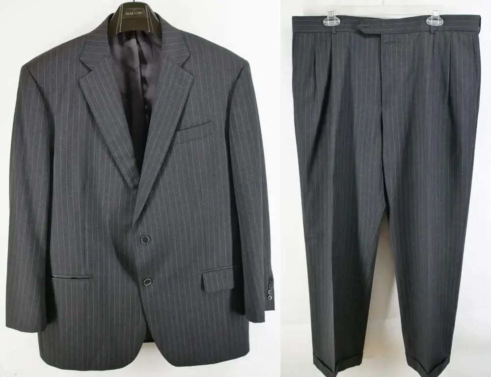 Brooks Brothers 1818 Madison Suit Pinstripe Gray 46R 41W Wool Trabaldo Togna